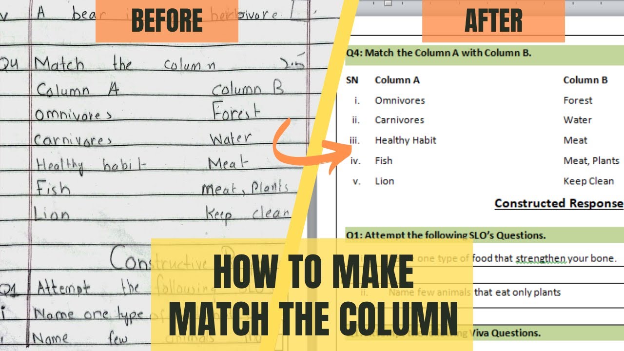 Match the Column in MS Word | Handwritten to Computerized Format in Seconds!