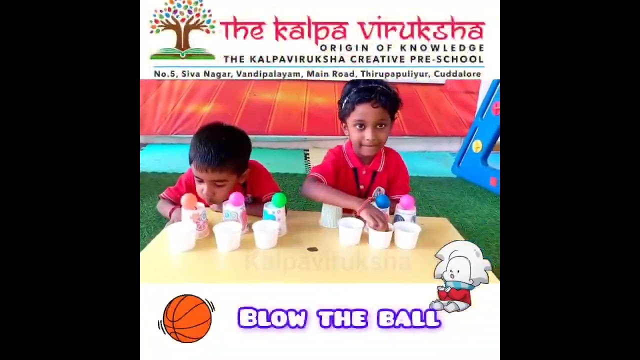 Blow the ball activity for Junior KG. Admissions Open.. Contact: 9894660109.  8122679290 #admission