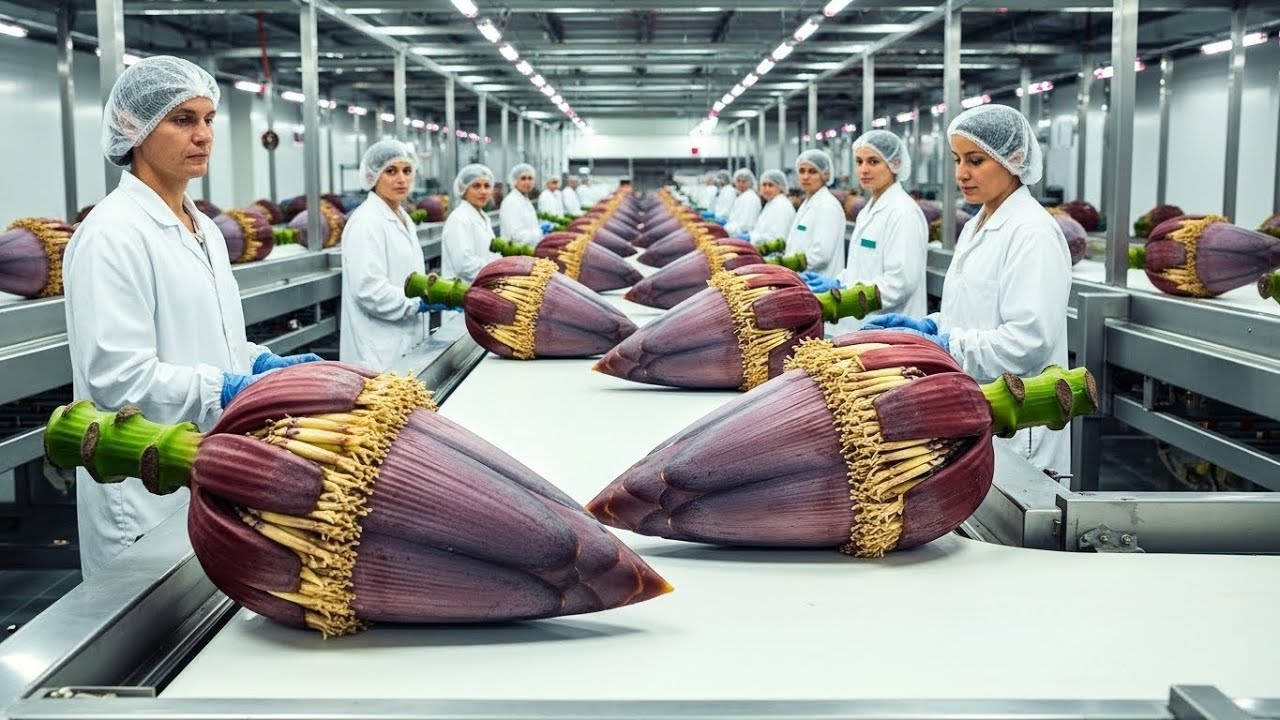 100,000 LB Per Day - Inside the World's Largest Banana Blossom Production Line (Full process).