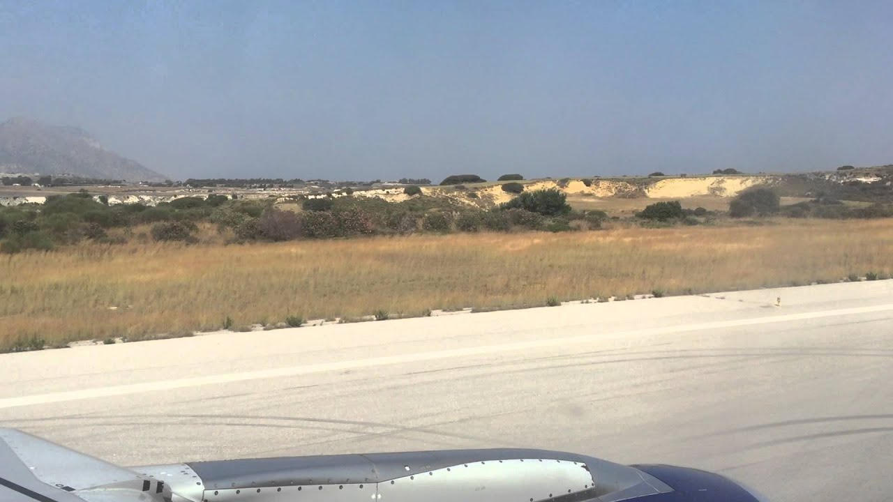 Take off from the Greek island of Kos Airport.