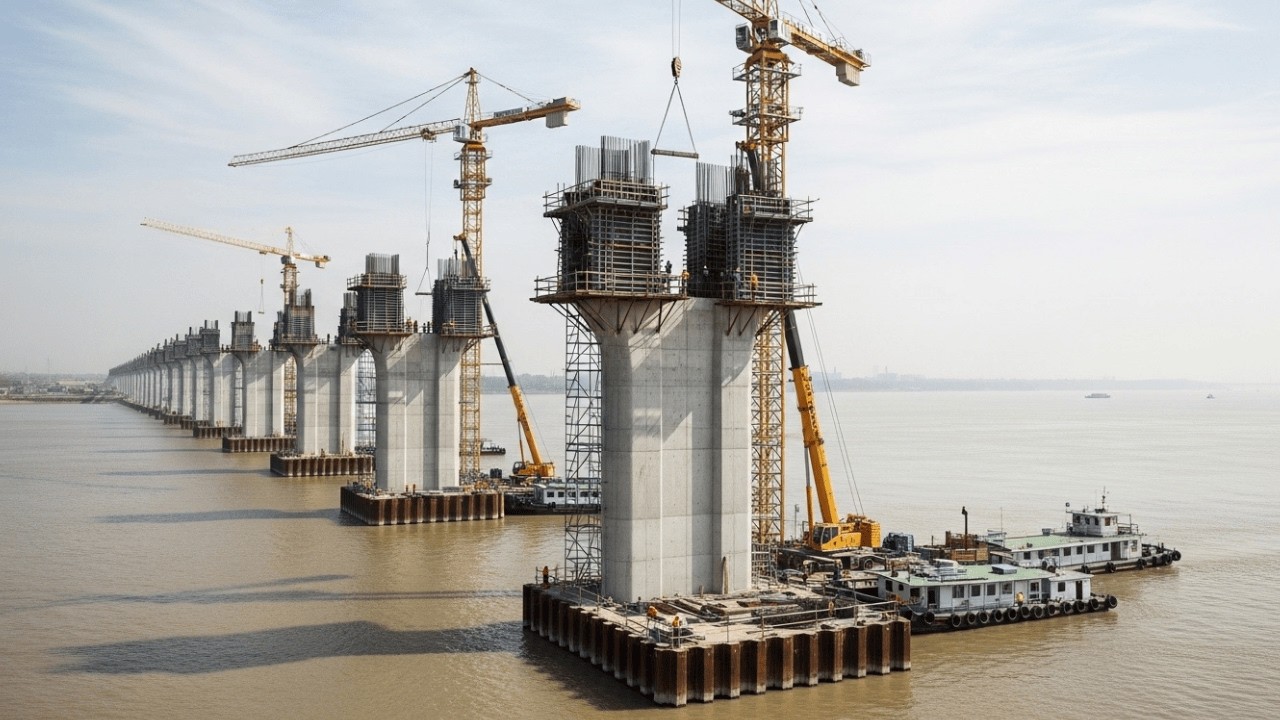 How a Giant Bridge Is Built in the Middle of a River / Full Construction Process