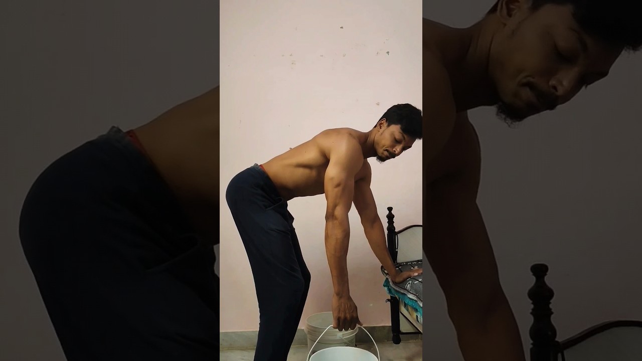 using water bucket back& bicep workout at home #fitness #homeworkout #viral