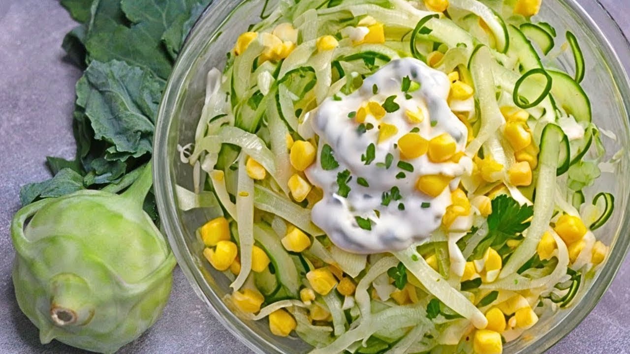 Leckerer Salat in 3 Min! Ich werde nie müde, den Salat zu essen! Kohlrabi Gurken Salat mit Joghurt