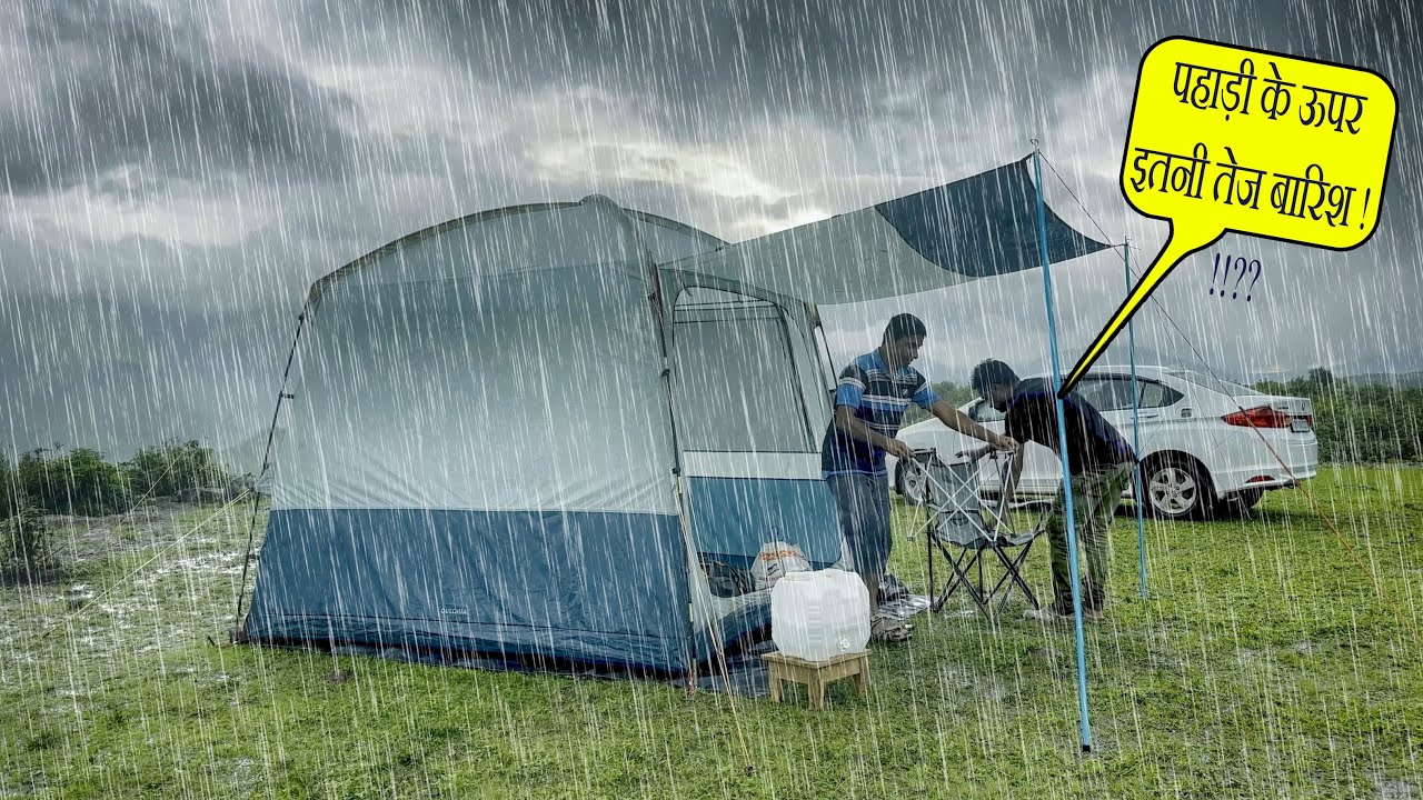 Camping in car in heavy rain | On top of mountain range | I never thought I would be camping like...