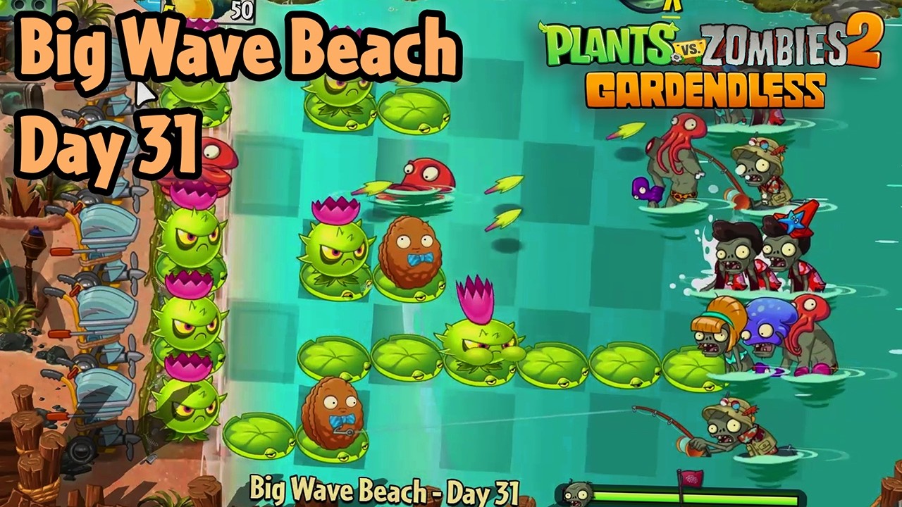 Big Wave Beach - Day 31 [PC] (Hardest difficulty) | Plants vs Zombies 2 Gardendless
