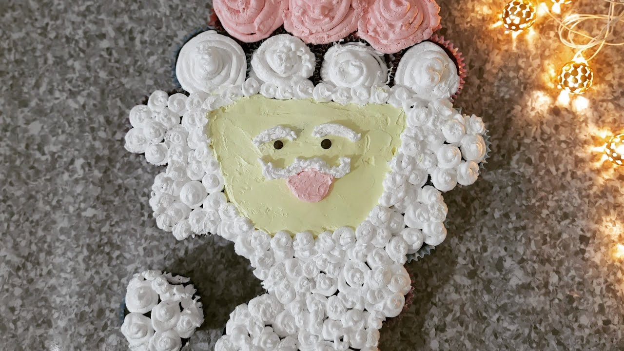 How To Make Santa Pull Apart Cupcakes For Christmas | christmas cake recipe | santa cake recipe