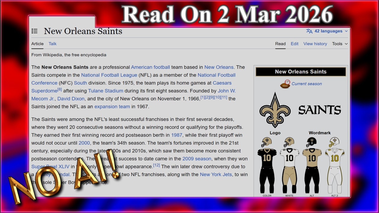 New Orleans Saints (No AI) - 2 March 2026