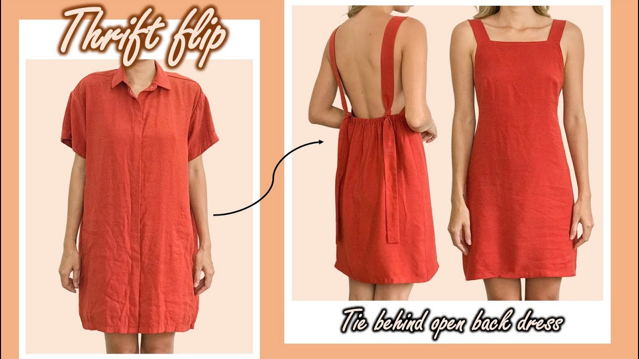 DIY Tie behind open back dress from old dress - Thrift flip - Vintage dress vibe