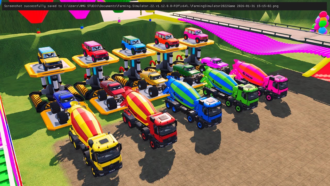 Garage with Colors – ALL MIXER TRUCKS WITH DOUBLE FLATBED TRAILER | DAF, VOLVO, FREIGHTLINER | FS22