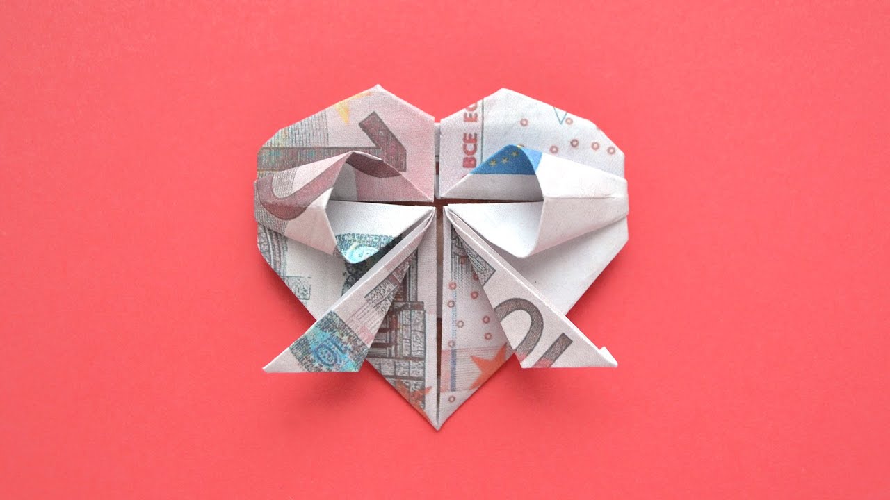 HERZ MIT BOGEN Origami Geldgeschenk GELD FALTEN | Money HEART WITH BOW | Tutorial by Euro Origami