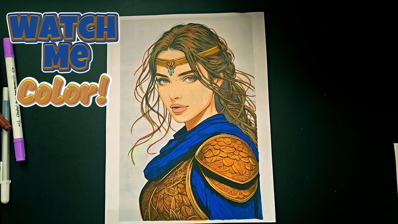 Warrior Queen Coloring| Gold Armor Fantasy Art