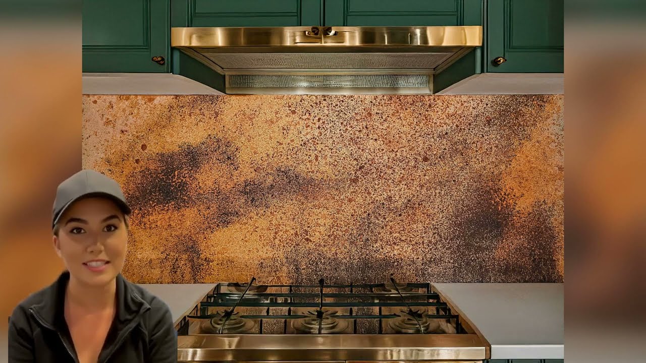 Brass Backsplash Panel &ndash; Handmade Metal Wall Art for Kitchen  Rustic Patina Deco