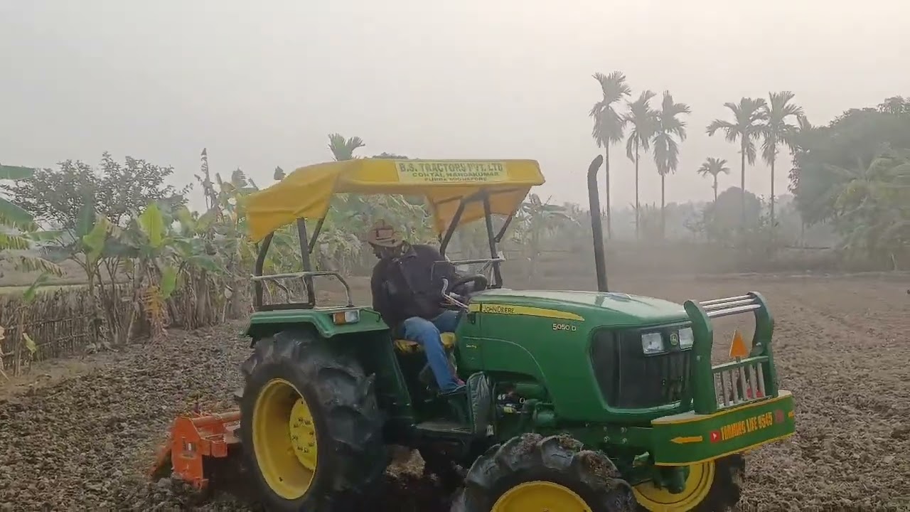 Jhondeer 5050d gear pro 4wd With Rotavator In field #tractor #trending #viralvideo #jhondeer 