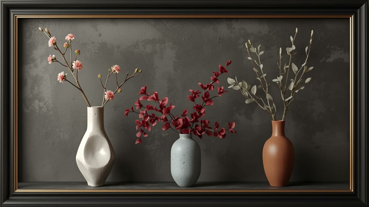 Still Life Flowers Black Frame - Relaxing 4K TV Artwork