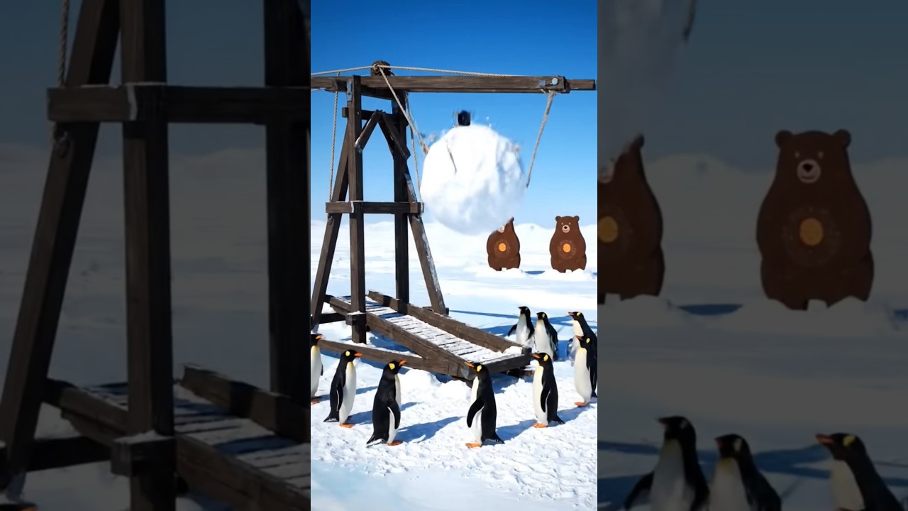This Snow Catapult Shocked the Penguins 😱❄️