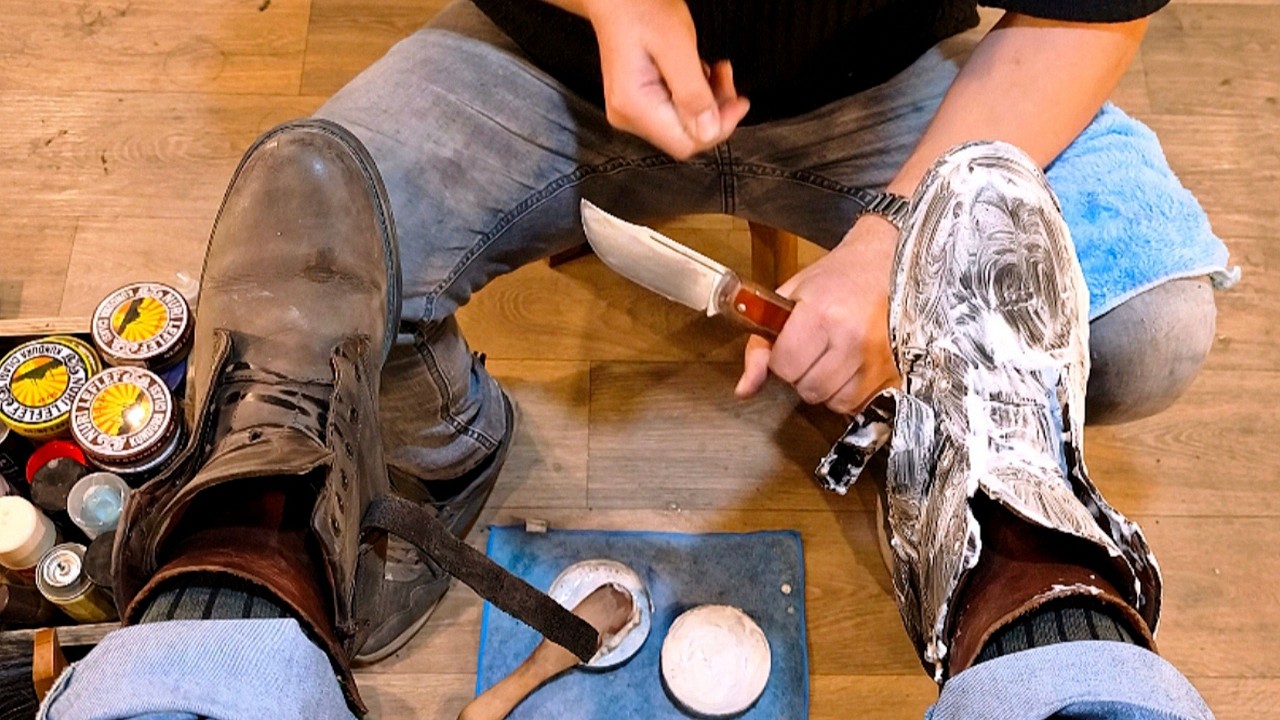Restoring Old Boots Mirror Shine | Satisfying Shoe Cleaning