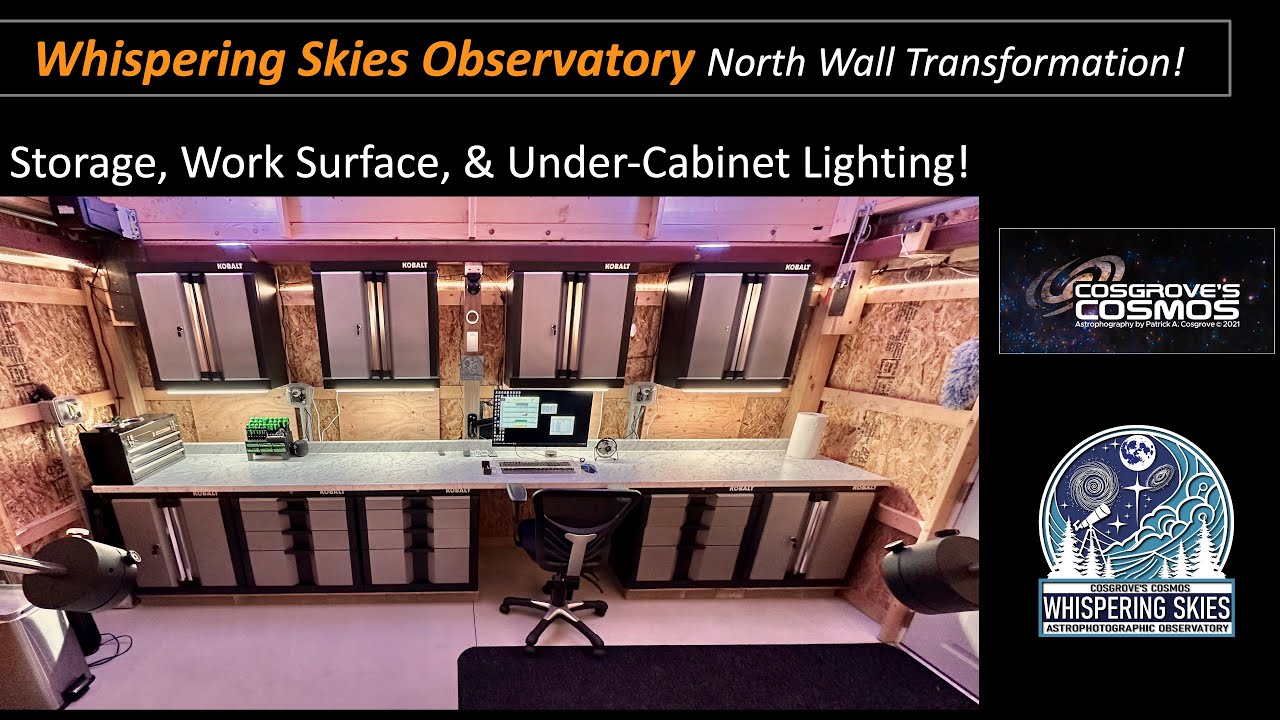 Whispering Skies Observatory North Wall Transformation!  Storage, Work Surface, &  Lighting!
