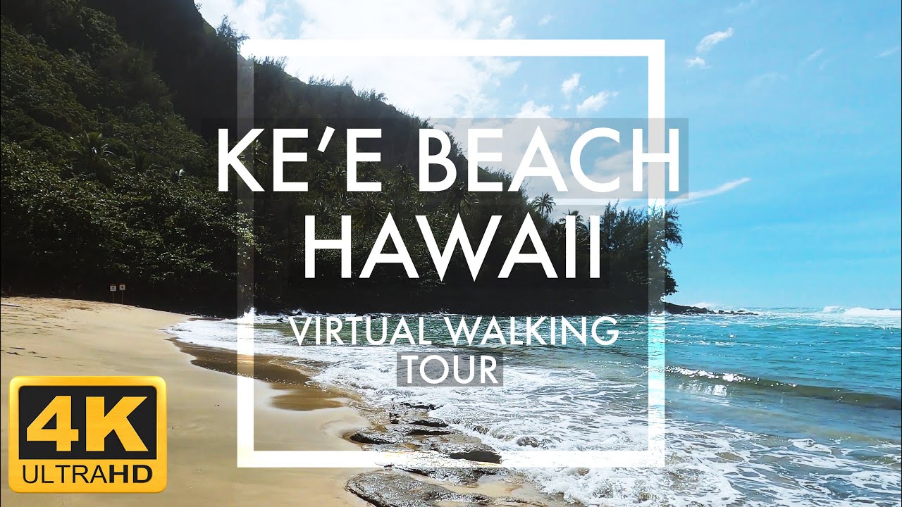 [4K] Ke'e Beach, Kauai Hawaii | Virtual Walking Tour | Relaxing Travel Simulator
