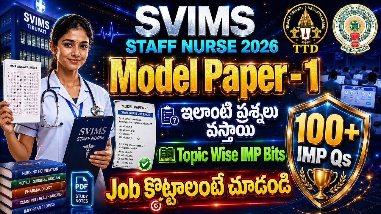 SVIMS Staff Nurse Model Paper-1 Important Bits 2026 | TTD SVIMS Staff Nurse Exam Bits 2026