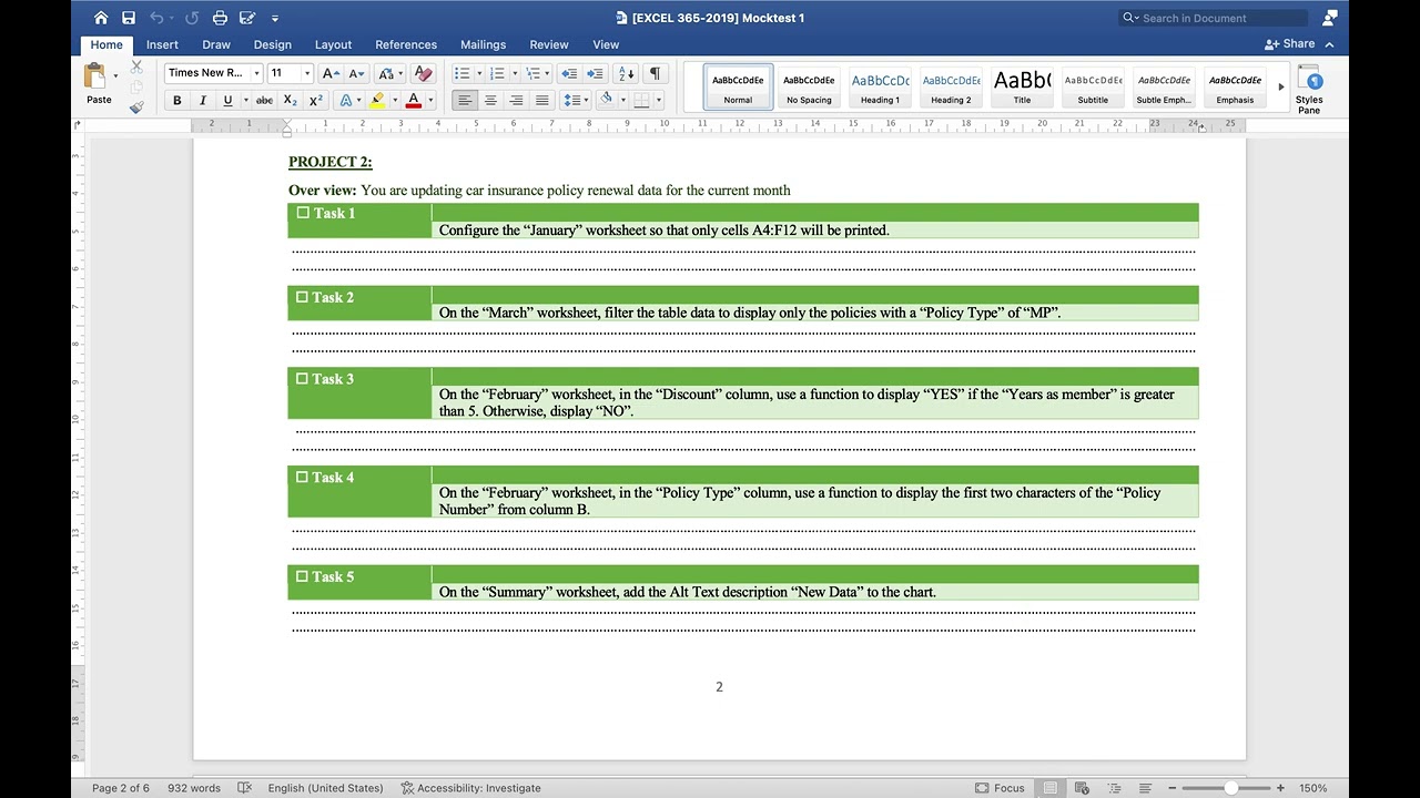 Excel 365/2019 | MOS Mock Test 1 | Project 2