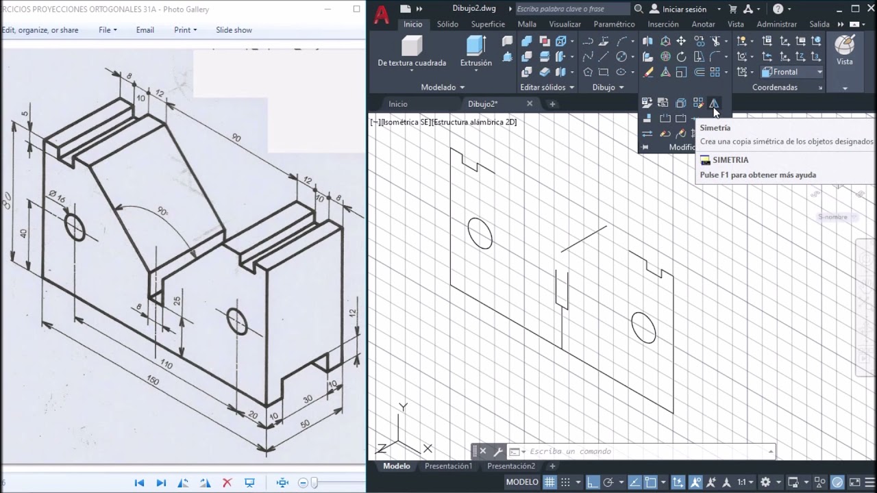 🔵 DIBUJO 3 de PIEZA MECÁNICA en AUTOCAD 3D - Pieza Simetrica