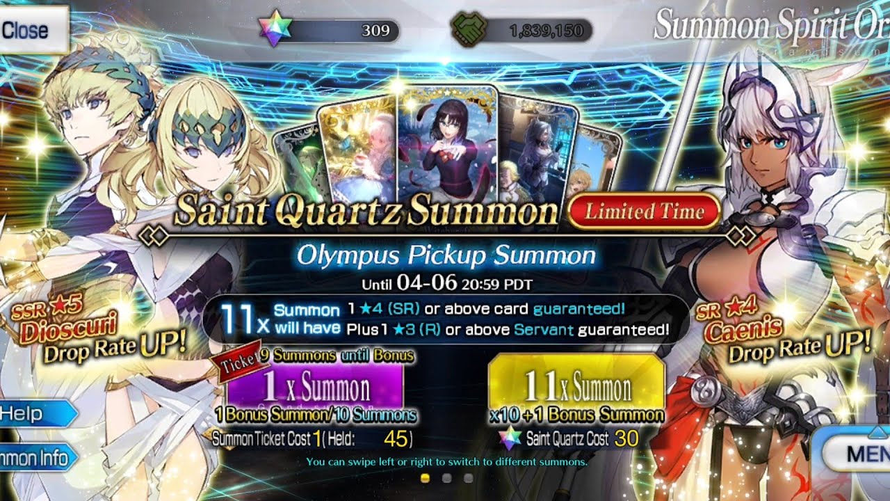 Fate Grand Order Dioscuri and Caenis summons