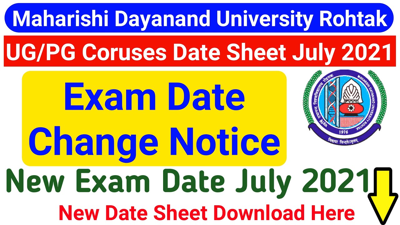 MDU New Exam Date 2021 || MDU UG/PG Courses Exam || Mdu Latest Update || MDU Exam Date Change Notice