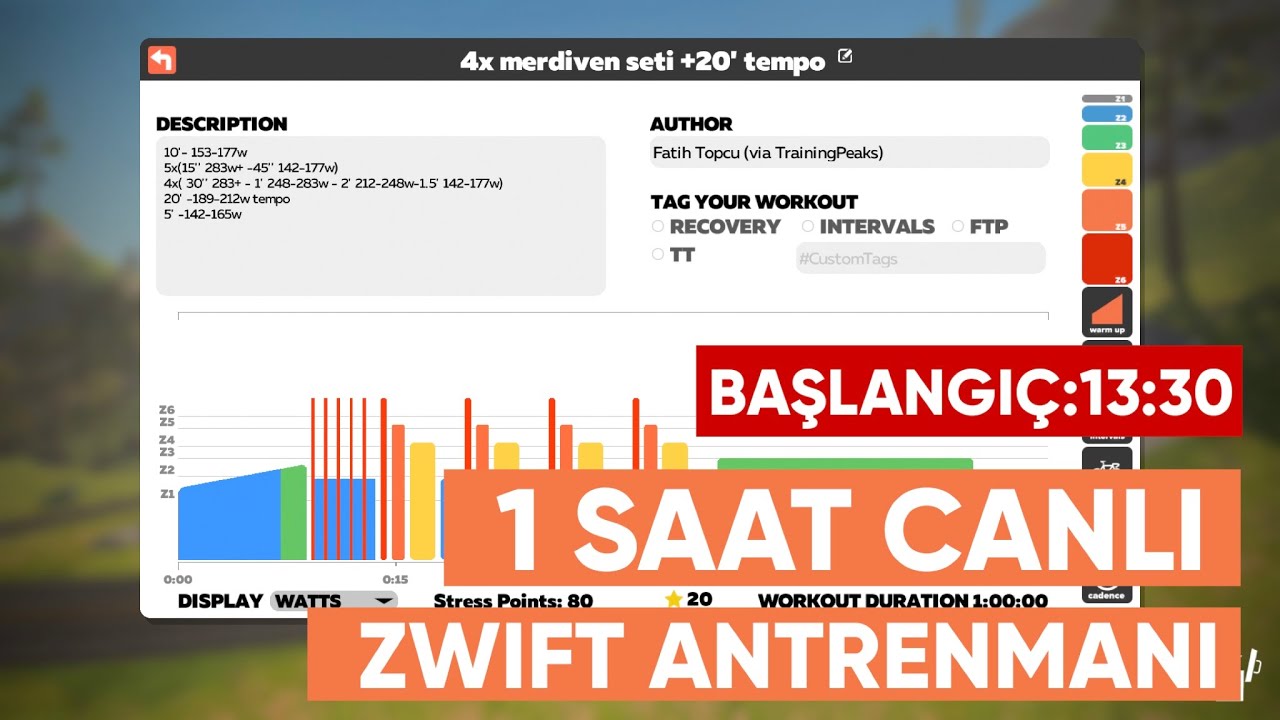 1 Saat Canlı Zwift Antrenman