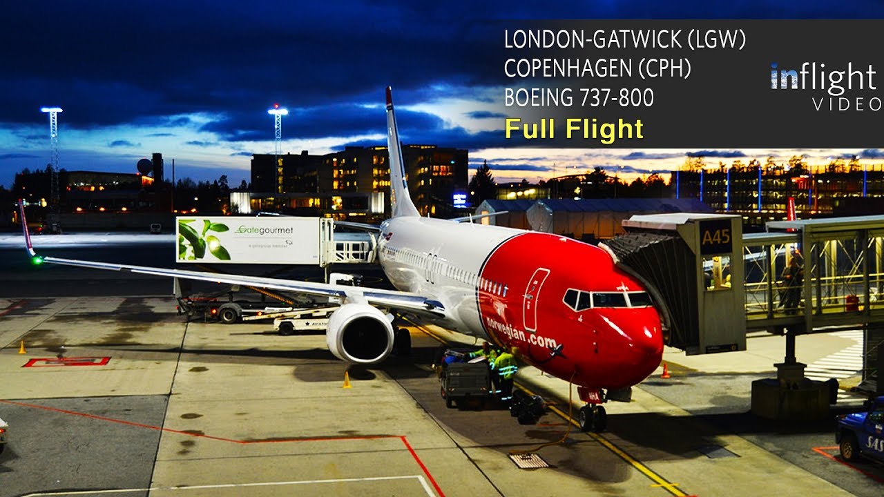 "Norwegian" весь полет | Лондон-Гатвик в Копенгаген | Boeing 737-800 (с УВД)