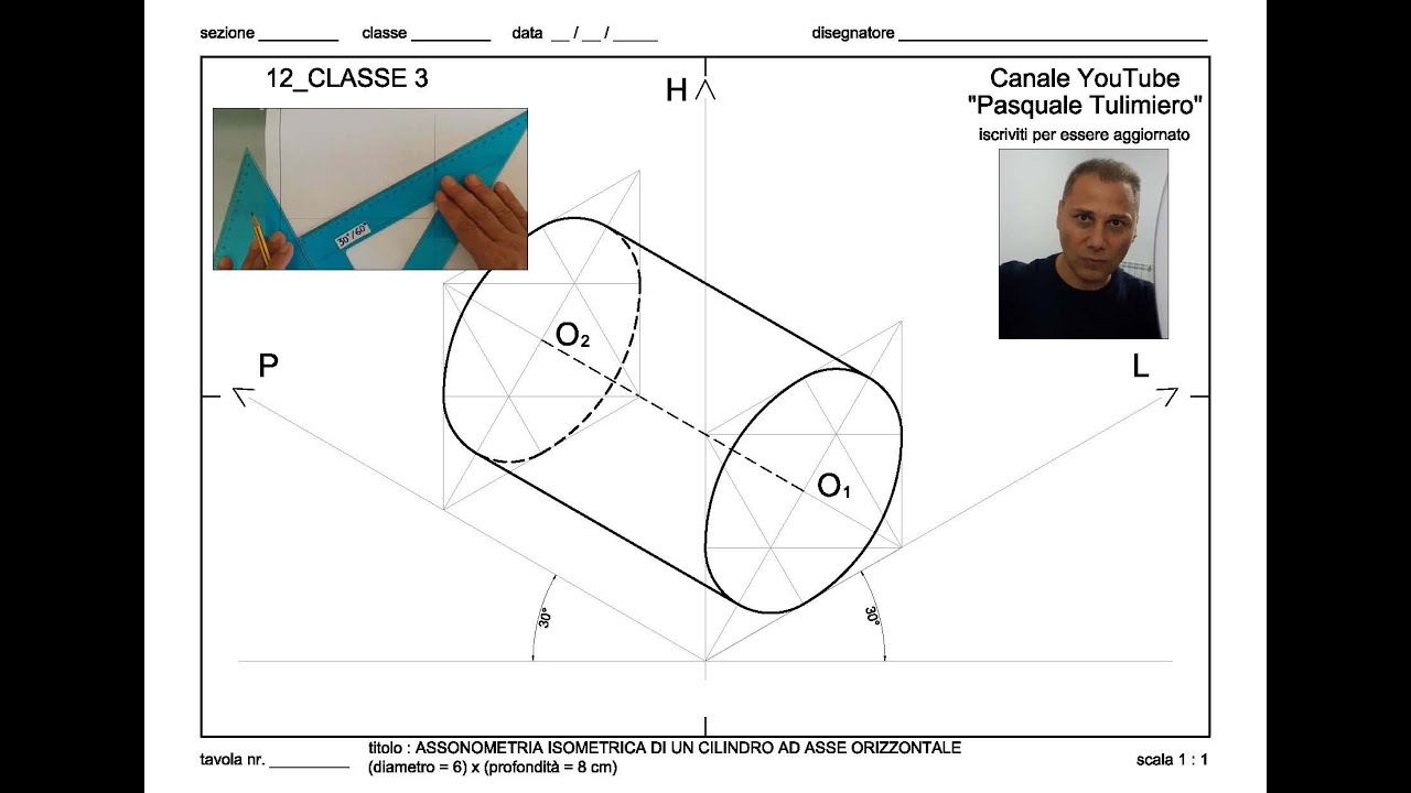 12.classe3.Assonometria Isometrica CILINDRO asse orizzontale