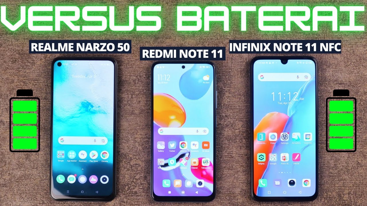 BATTERY TEST Realme Narzo 50 vs Redmi Note 11 vs Infinix Note 11 NFC Indonesia, Siapa JUARANYA?!