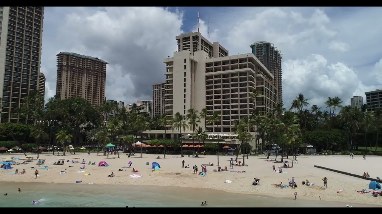 Honolulu, waikiki beach drone 4k