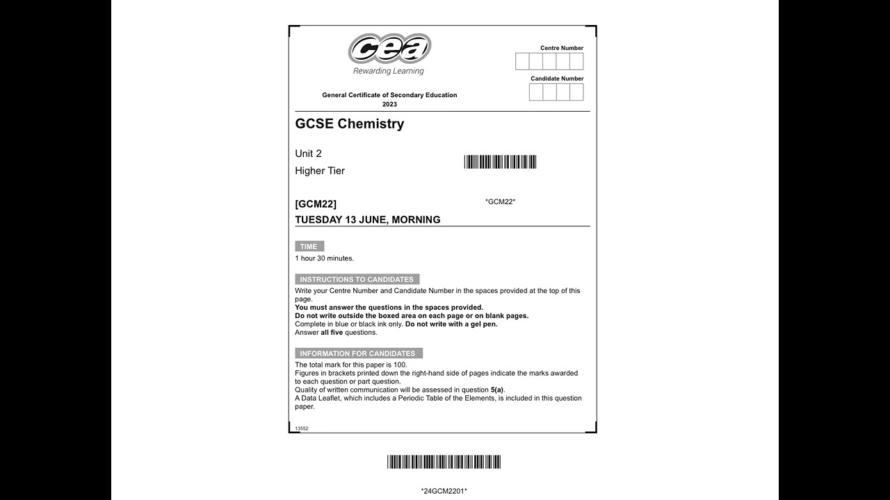 GCSE Chemistry Summer 2023 Higher Tier, Unit 2