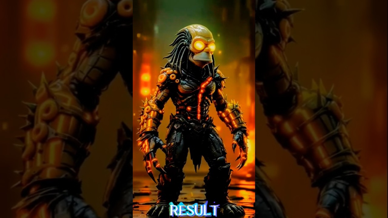 Incredible Alien Fusion: Alien Predator Meets Homer Simpson in AI Art!  #fusion #hybrids #aiart