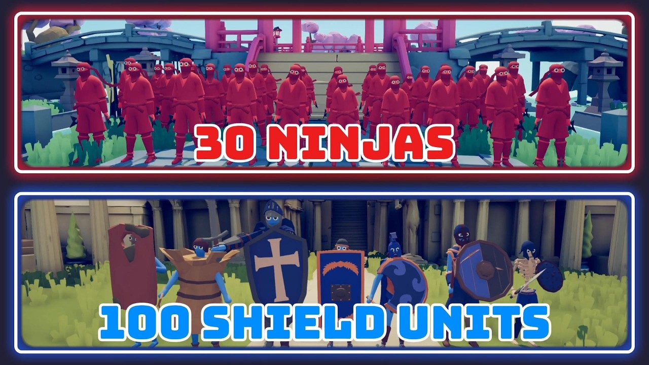 30 NINJAS vs 100 SHIELD UNITS | Totally Accurate Battle Simulator (TABS)