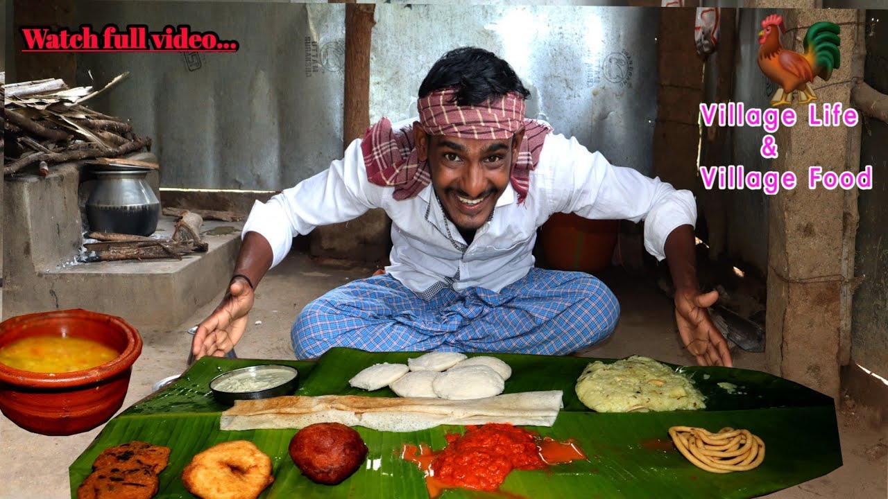 ASMR:EATING SOUTH INDIAN BREAKFAST IDLY,MEDU VADA,DOSA,PONGAL FOOD EATING CHALLENGE in my village