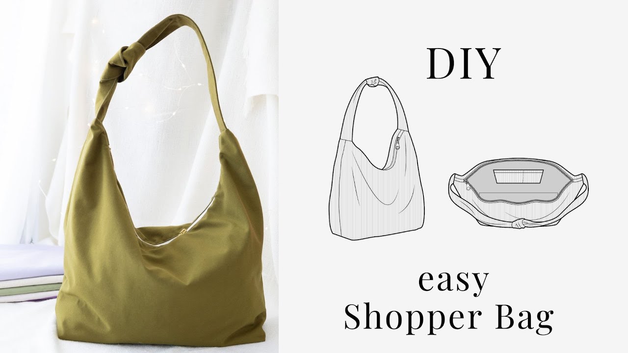 Shopper Bag mit Rei&szlig;verschluss n&auml;hen - Schnittmuster f&uuml;r eine einfach Handtasche mit Knoten Tr&auml;ger