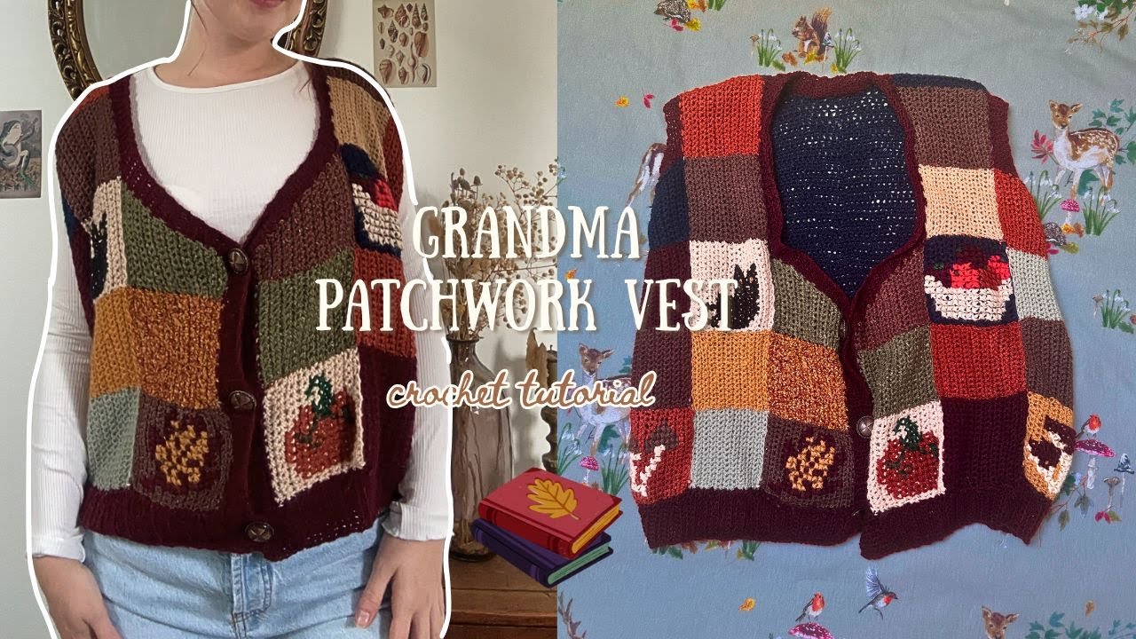 Crochet grandma pumpkin patchwork sweater vest 🍂| easy beginner tutorial | thisfairymade