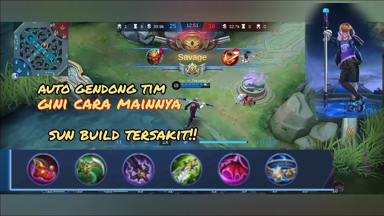 Game play sun offlaner || item dan build terbaik sun 2021