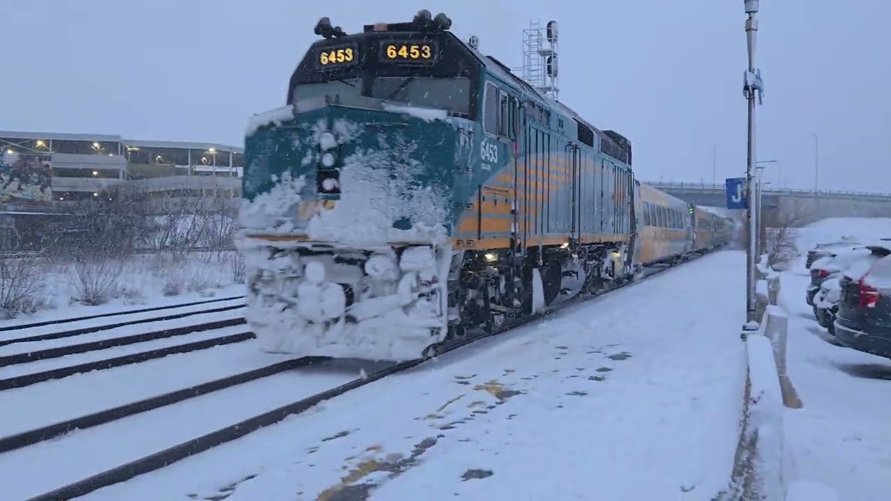 WINTER TRAINS 2 For 1 Snow Encrusted Via Rail LRC Station Stop at Dorval Plus EXO Commuter 