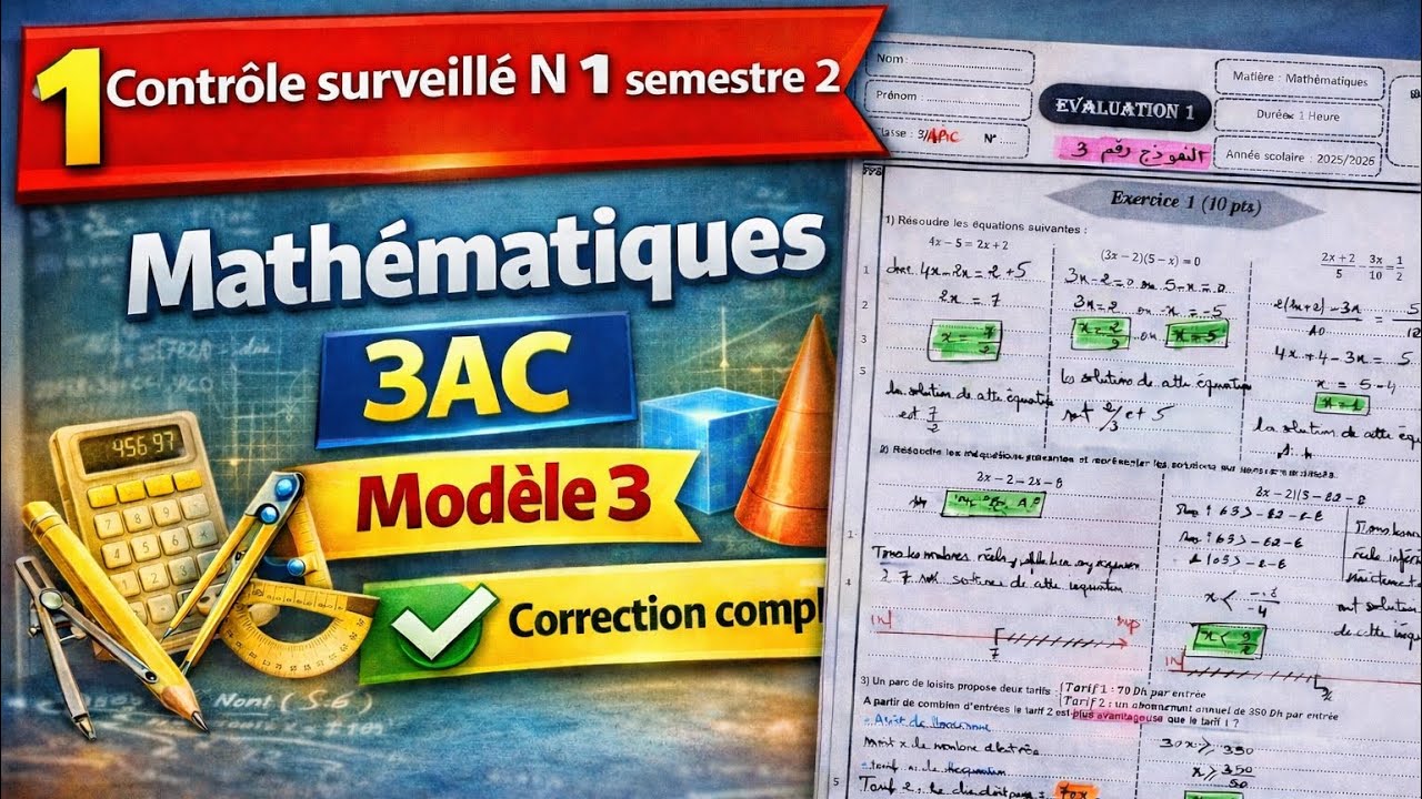 Correction d&eacute;taill&eacute;e &ndash; Contr&ocirc;le surveill&eacute; 1 Maths 3AC Semestre 2 Mod&egrave;le 3