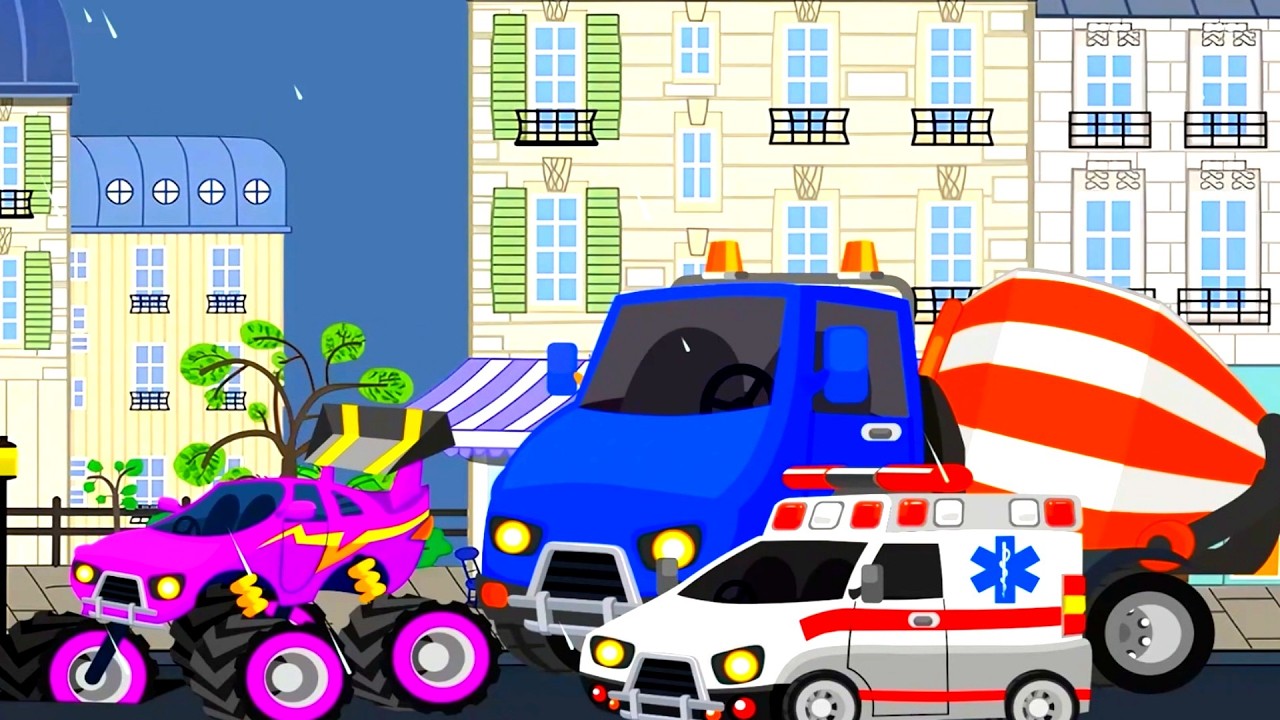CITY Emergency Ambulance Meets Giant Construction Trucks 🚑🚜 | Sun Cars Construction Animation