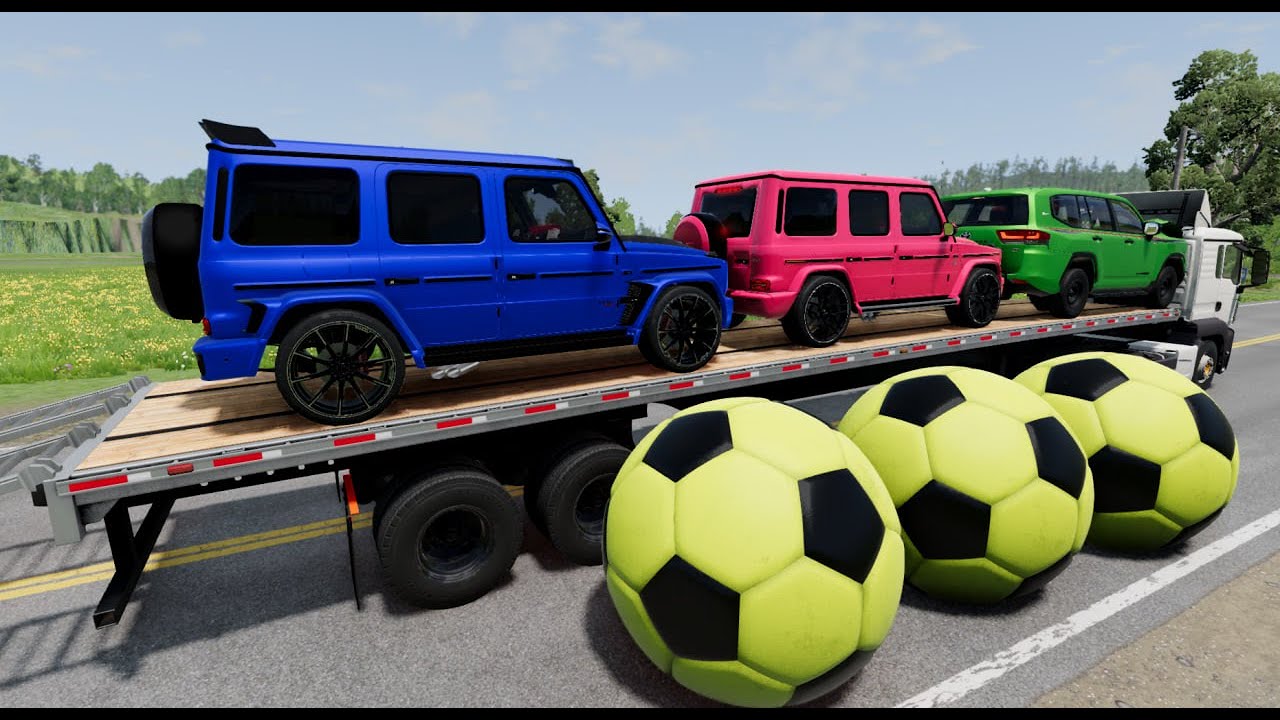 Flatbed Truck McQueen | Transportation with Truck - Pothole vs Car #01 | BeamNG.Drive Gameplay