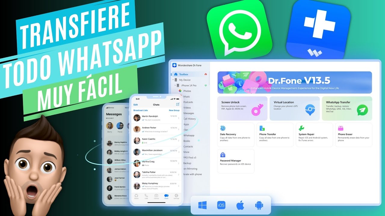 Dr.Fone - Transfiere TODO tu WhatsApp muy Fácil a otro Teléfono