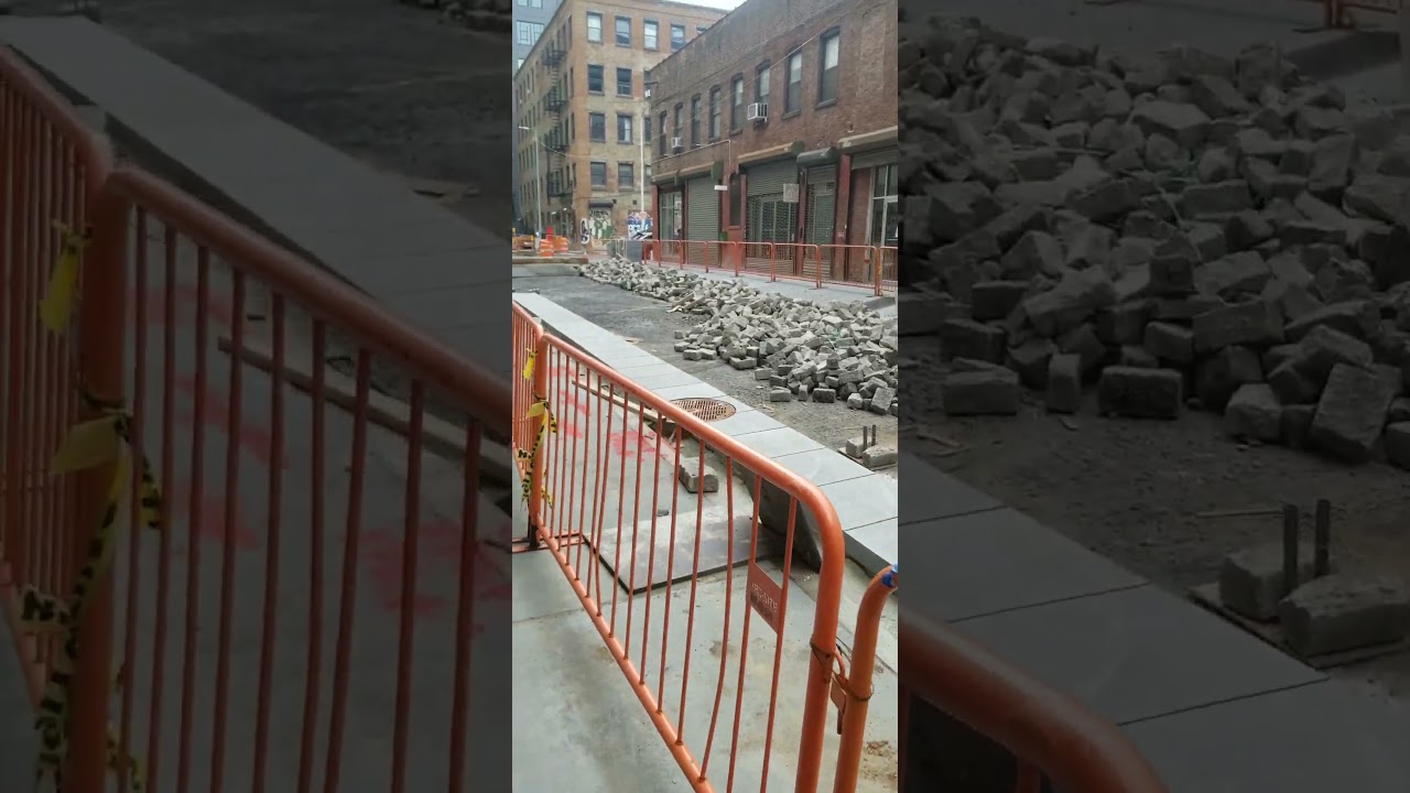 Construction of a cobblestone street.