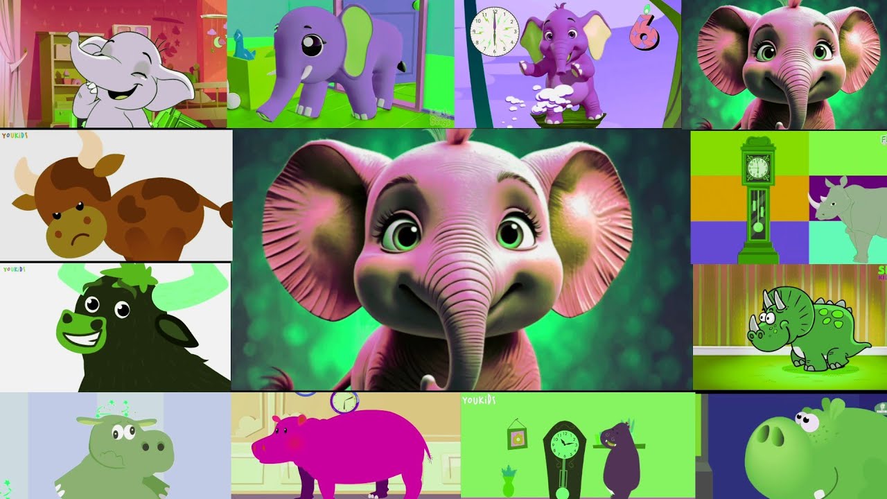 HICKORY DICKORY DOCK💥ELEPHANT 🐘BULL🐂HIPPO🦛RHINO 🦏✓🎨halftone pop,3d flip,color inversion✨💥🥰😱