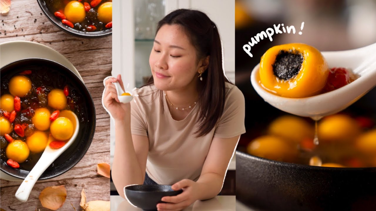 Pumpkin Black Sesame Glutinous Rice Balls (Tang Yuan Recipe) | 南瓜黑芝麻汤圆