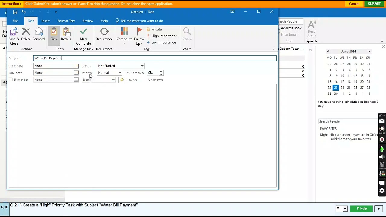 Outlook Q 21 Create a 