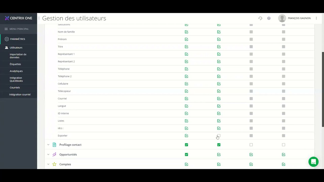 Comment gérer les permissions dans le CRM CentrixOne?