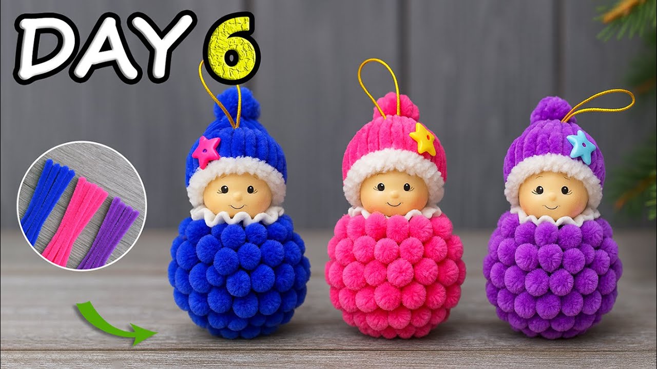 7 ДНЕЙ – 7 НОВОГОДНИХ ИДЕЙ!🤩Пушистые зимние Куколки из синельной проволоки❄️Идеальный подарок DIY🎄